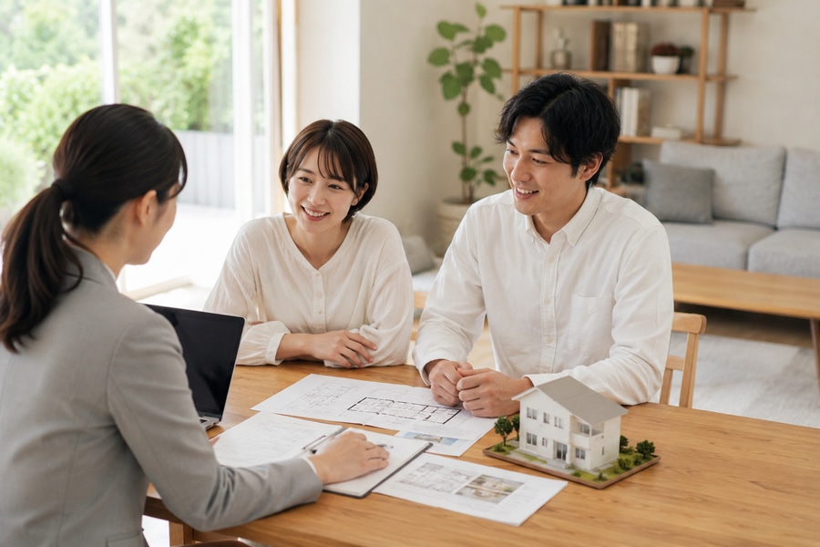 家づくりの相談をするご家族